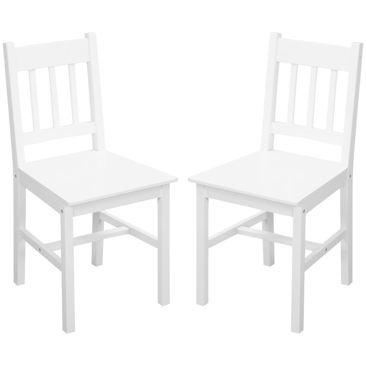 Set of 2 Pine Wood Dining Chairs - White Farmhouse Slat Back-Home Furnishings > Kitchen & Dining Furniture > Bar Stools-DECOROLALA