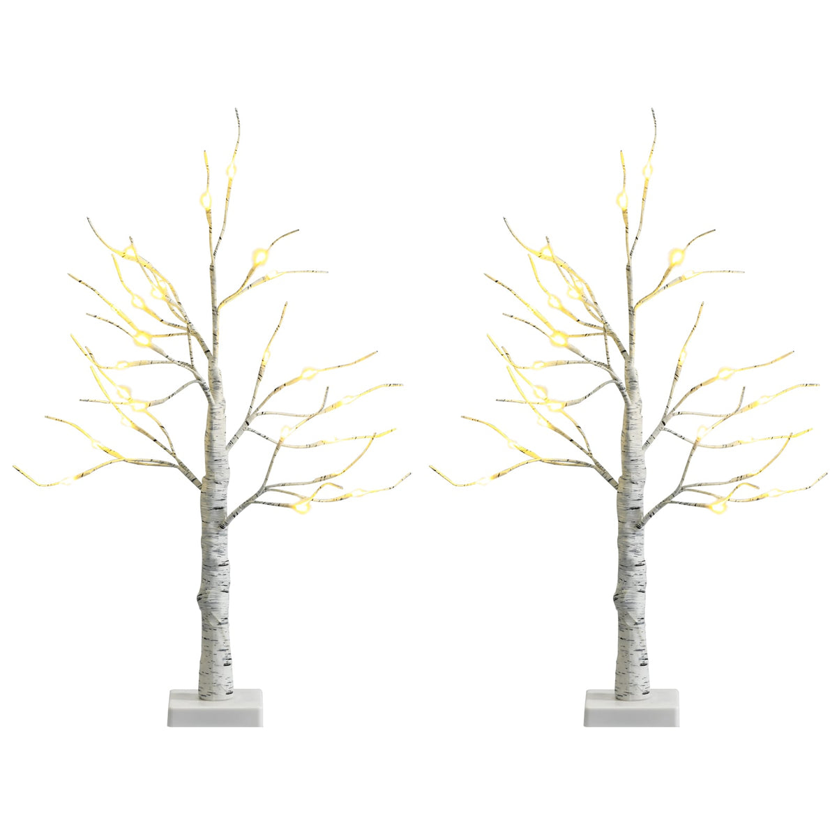 Set of 2 Pre-lit White Twig Birch Tree Battery Powered for Christmas Holiday-Christmas Trees-DECOROLALA