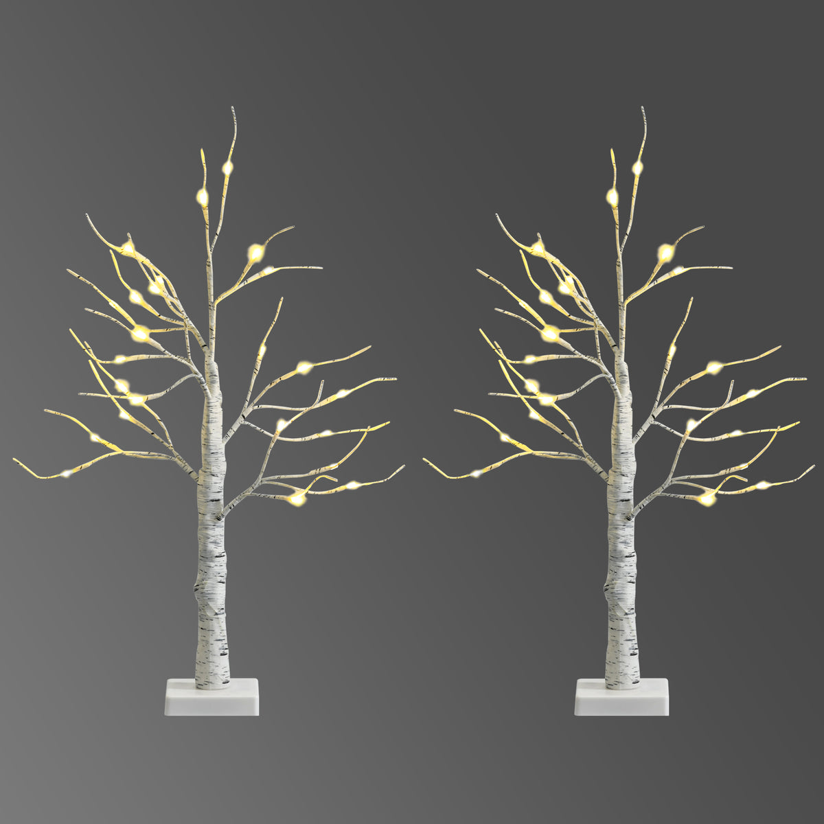 Set of 2 Pre-lit White Twig Birch Tree Battery Powered for Christmas Holiday-Christmas Trees-DECOROLALA