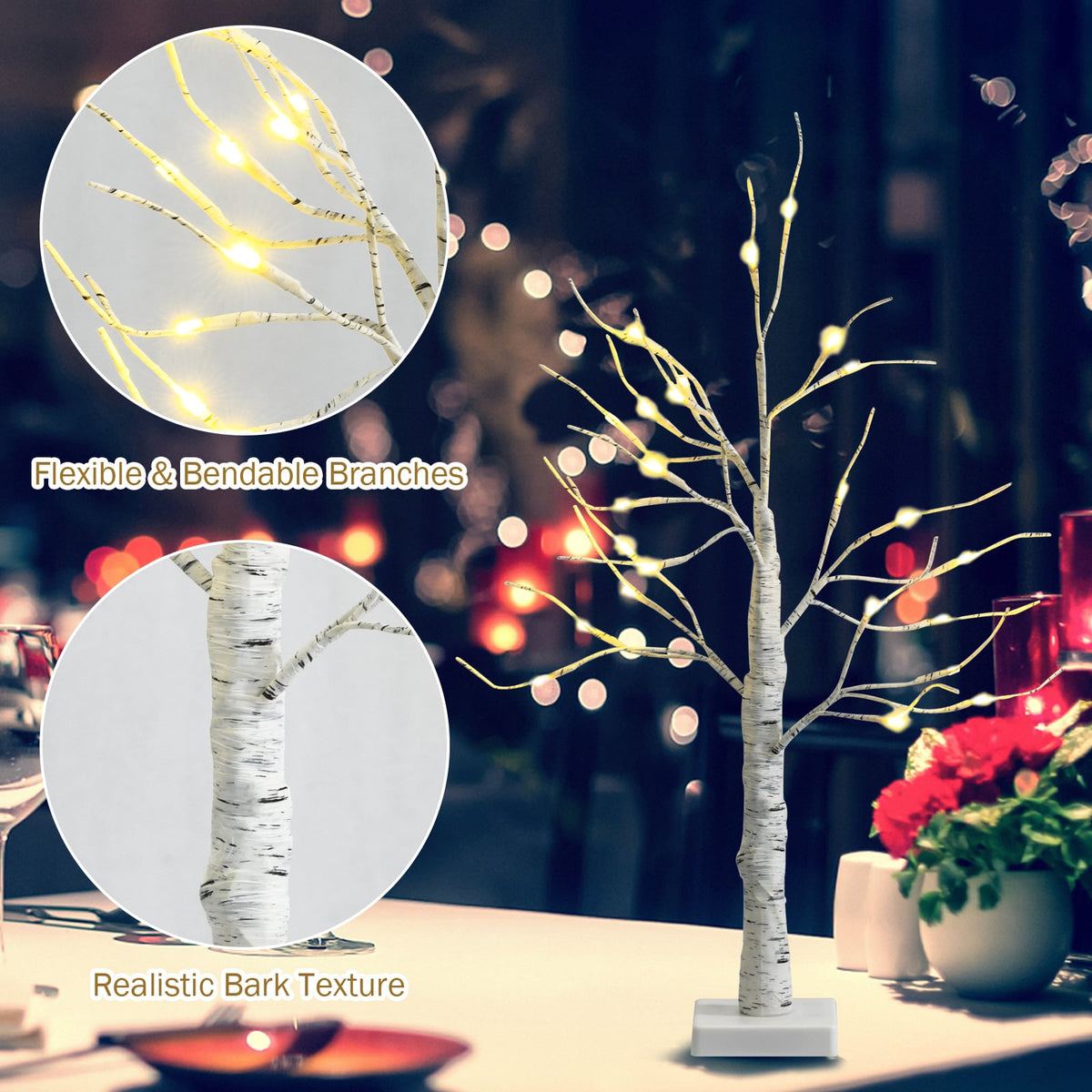 Set of 2 Pre-lit White Twig Birch Tree Battery Powered for Christmas Holiday-Christmas Trees-DECOROLALA