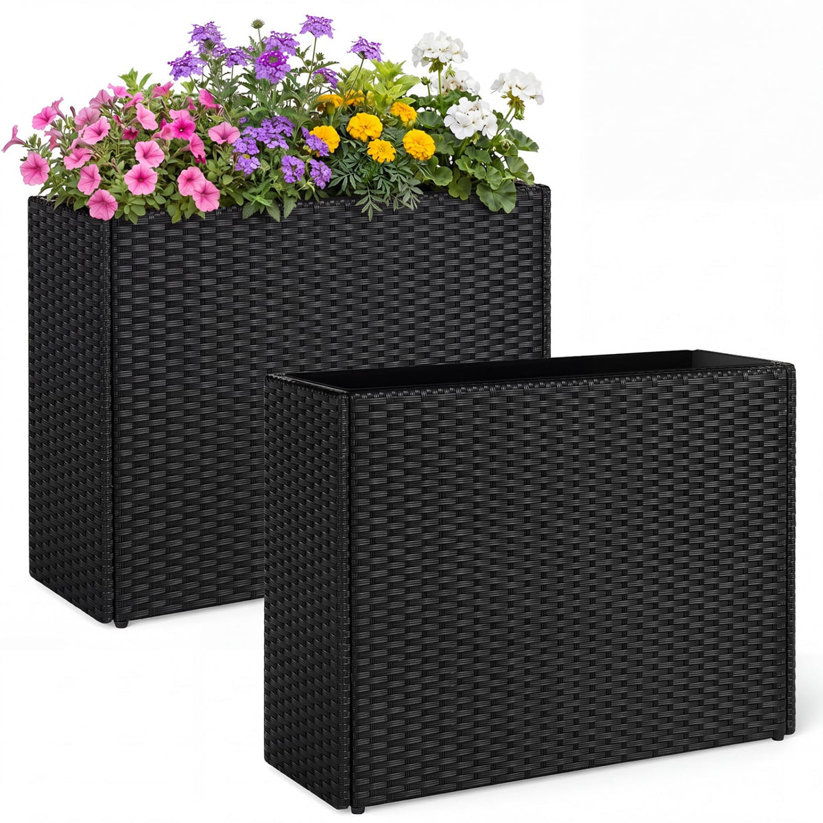 Set of 2 Raised Garden Bed All-Weather PE Rattan Wicker Flowerpot with Liner-Raised Garden Beds-DECOROLALA