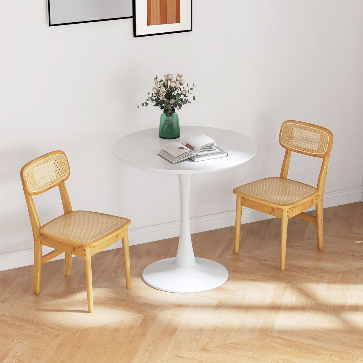 Set of 2 Rattan Dining Chairs with Simulated Rattan Backrest-Natural-Dining Chairs-DECOROLALA