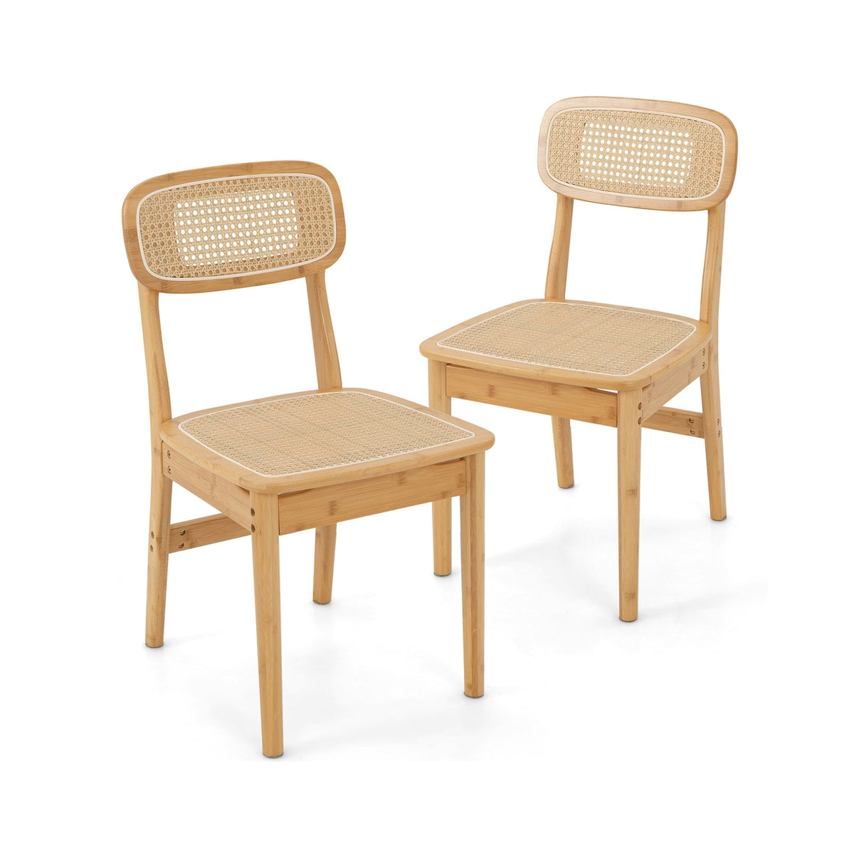 Set of 2 Rattan Dining Chairs with Simulated Rattan Backrest-Natural-Dining Chairs-DECOROLALA