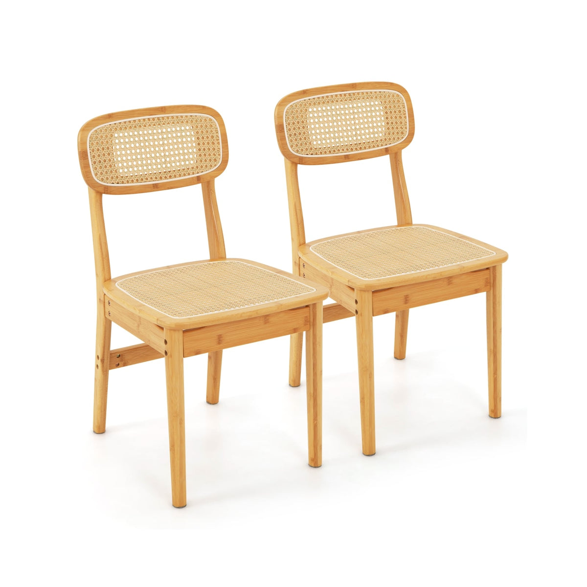 Set of 2 Rattan Dining Chairs with Simulated Rattan Backrest-Natural-Dining Chairs-DECOROLALA