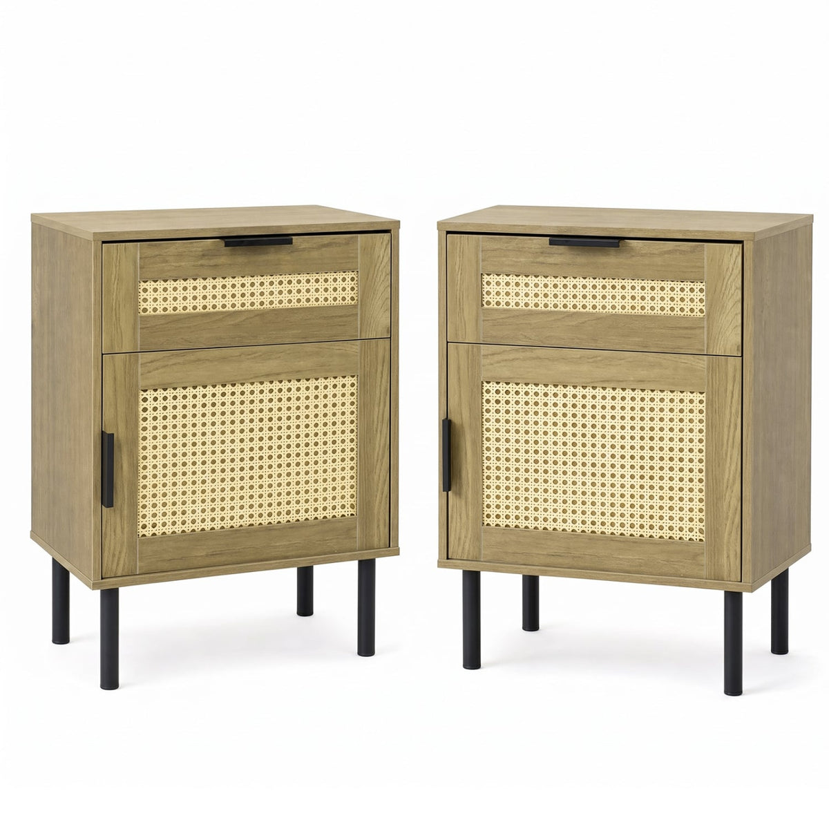 Set of 2 Rattan Nightstand with Drawer and Storage Cabinet for Bedroom Dorm-Natrual-Nightstands-DECOROLALA