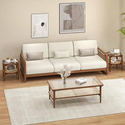 Set of 2 Rattan Round Side End Table with Tempered Glass Tabletop-Walnut-End & Side Tables-DECOROLALA