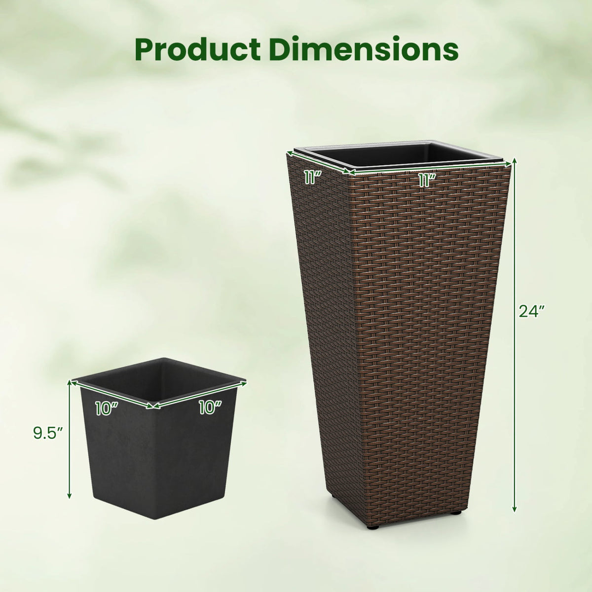 Set of 2 Rattan Tall Plant Pots with Detachable Plastic Liners-Brown-Raised Garden Beds-DECOROLALA