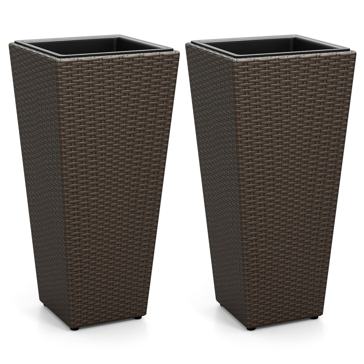 Set of 2 Rattan Tall Plant Pots with Detachable Plastic Liners-Brown-Raised Garden Beds-DECOROLALA