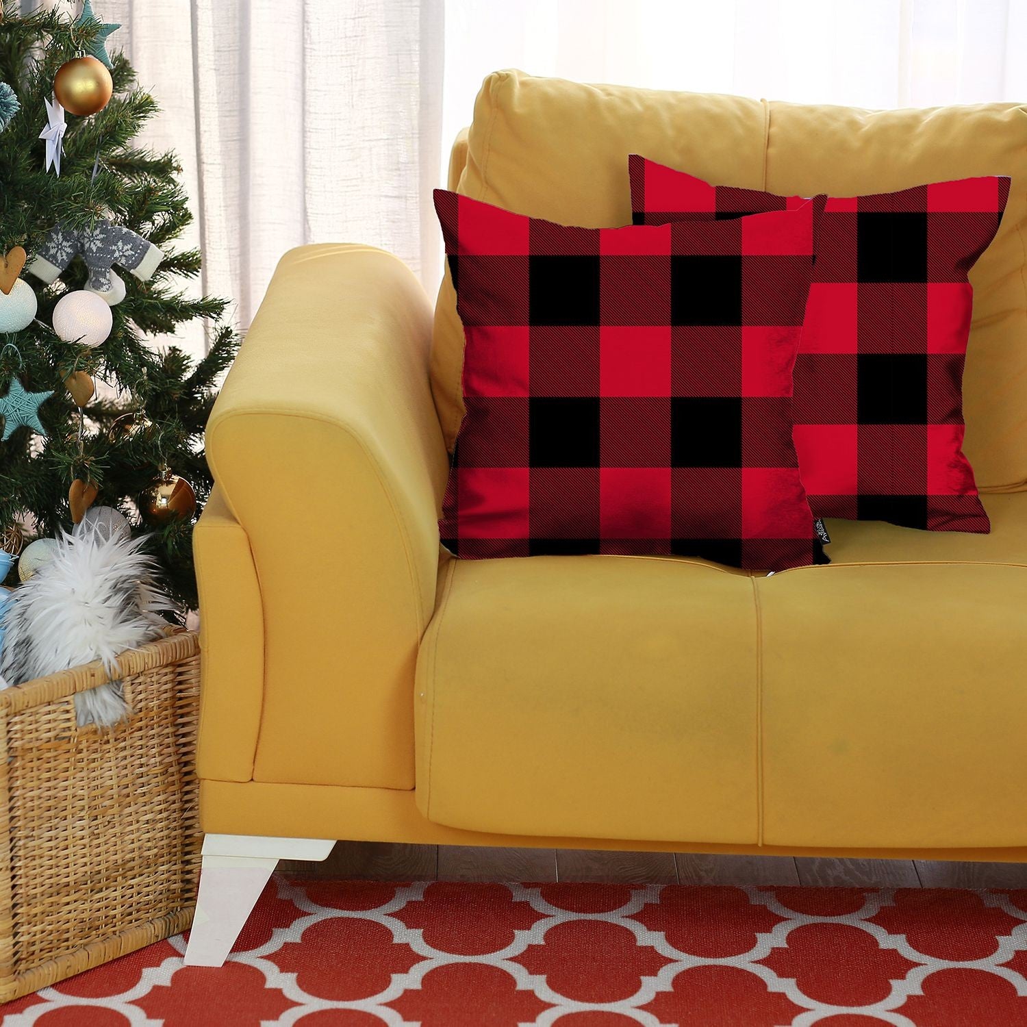 Set of 2 Red and Black Buffalo Plaid Throw Pillows-Accent Throw Pillows-DECOROLALA