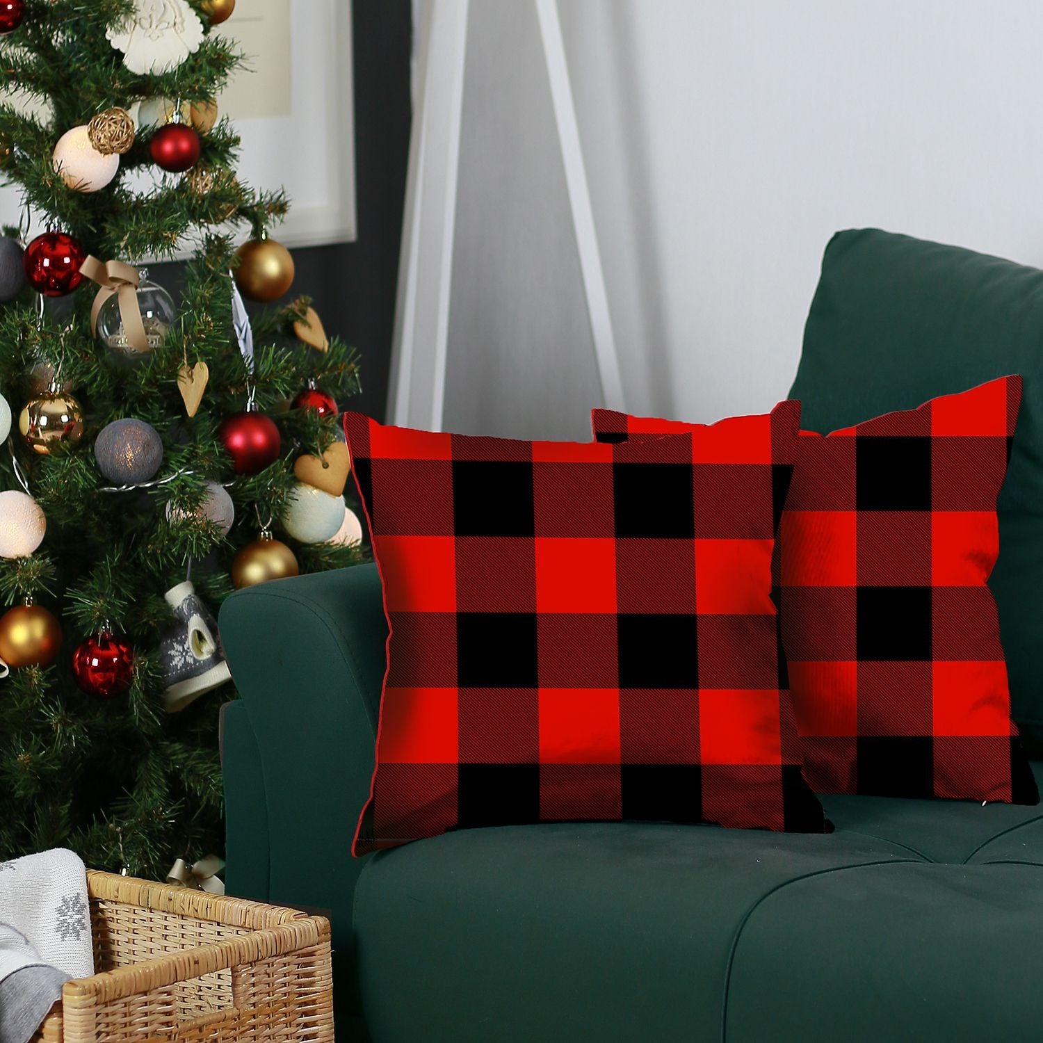 Set of 2 Red and Black Buffalo Plaid Throw Pillows-Accent Throw Pillows-DECOROLALA