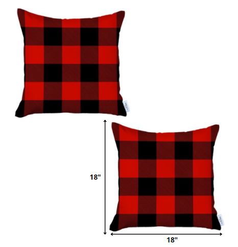 Set of 2 Red and Black Buffalo Plaid Throw Pillows-Accent Throw Pillows-DECOROLALA