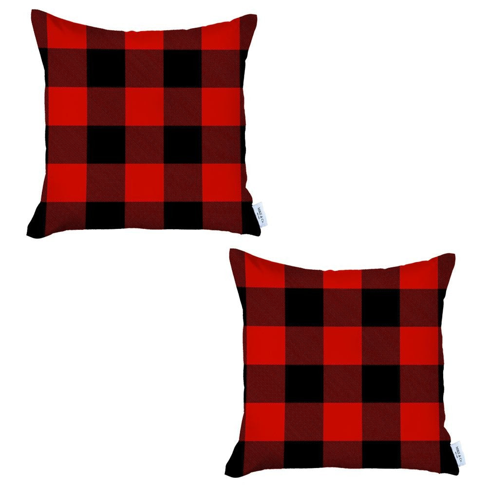 Set of 2 Red and Black Buffalo Plaid Throw Pillows-Accent Throw Pillows-DECOROLALA