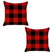 Set of 2 Red and Black Buffalo Plaid Throw Pillows-Accent Throw Pillows-DECOROLALA