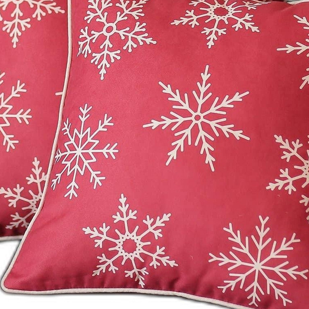 Set of 2 Red and White Snowflakes Throw Pillows-Accent Throw Pillows-DECOROLALA
