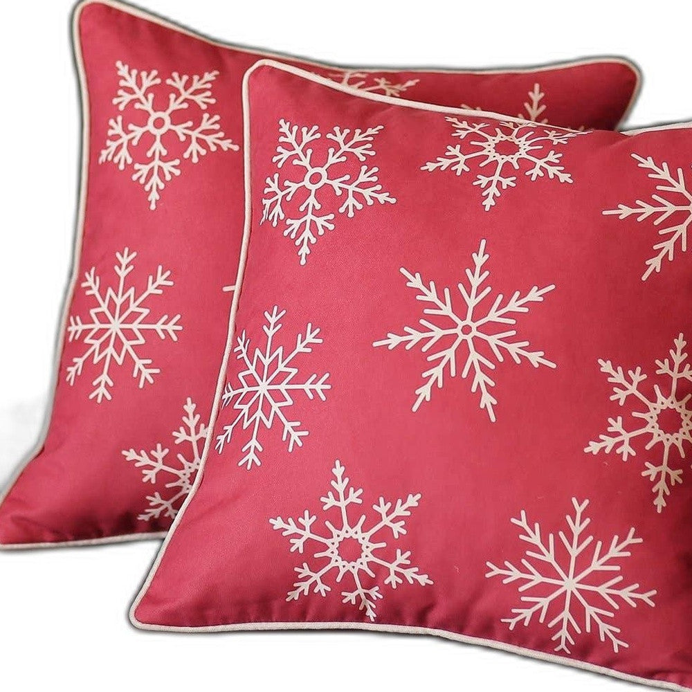 Set of 2 Red and White Snowflakes Throw Pillows-Accent Throw Pillows-DECOROLALA