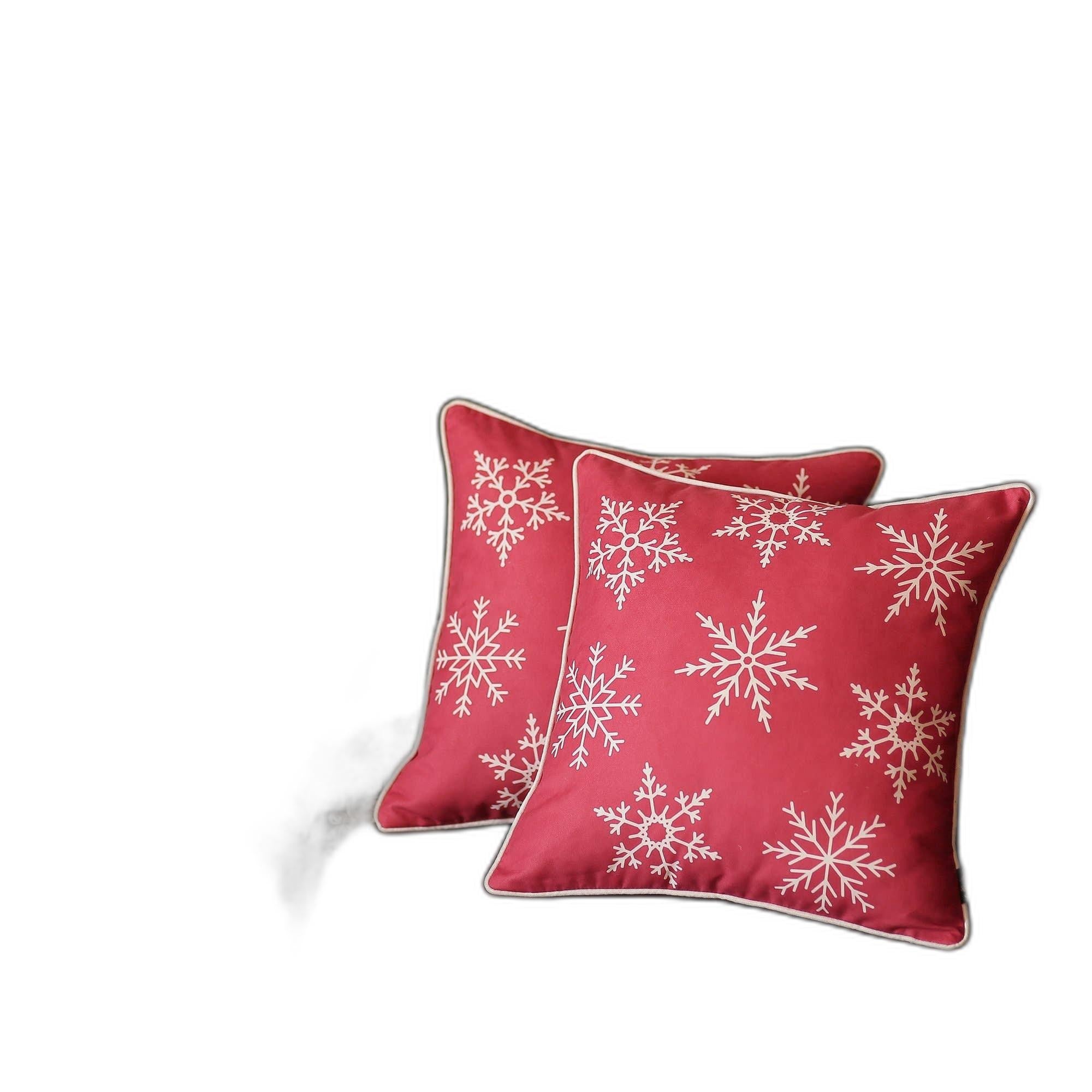 Set of 2 Red and White Snowflakes Throw Pillows-Accent Throw Pillows-DECOROLALA