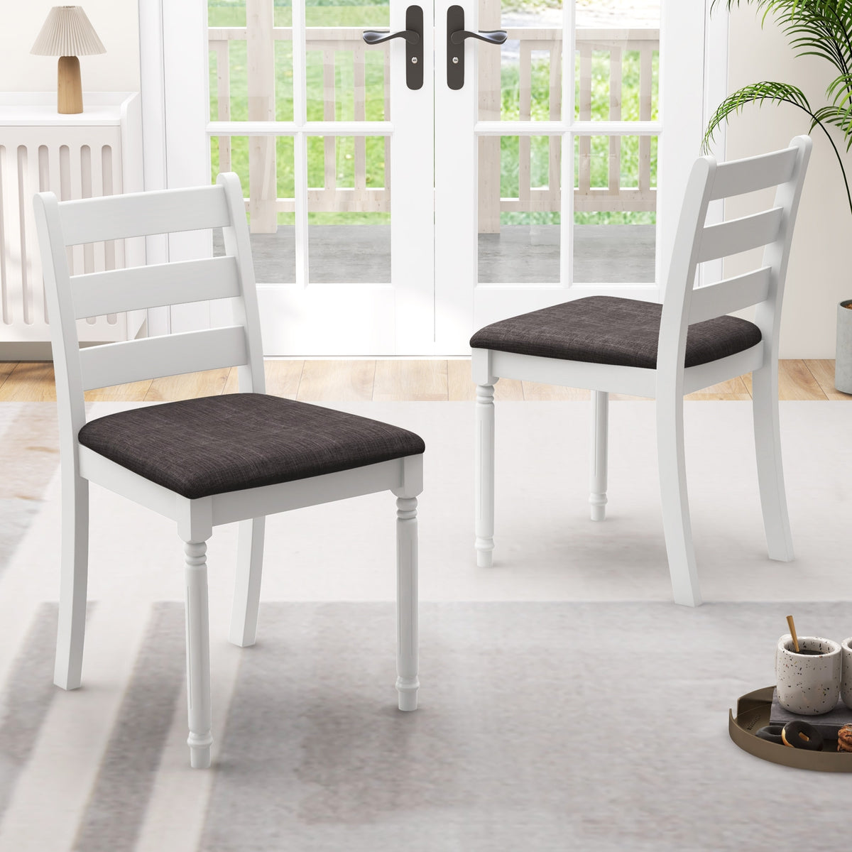 Set of 2 Rubber Wood Dining Chairs with Upholstered Seat-White-Dining Chairs-DECOROLALA