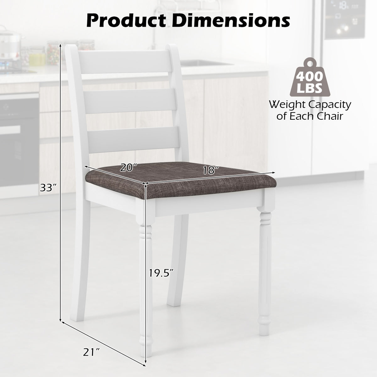Set of 2 Rubber Wood Dining Chairs with Upholstered Seat-White-Dining Chairs-DECOROLALA