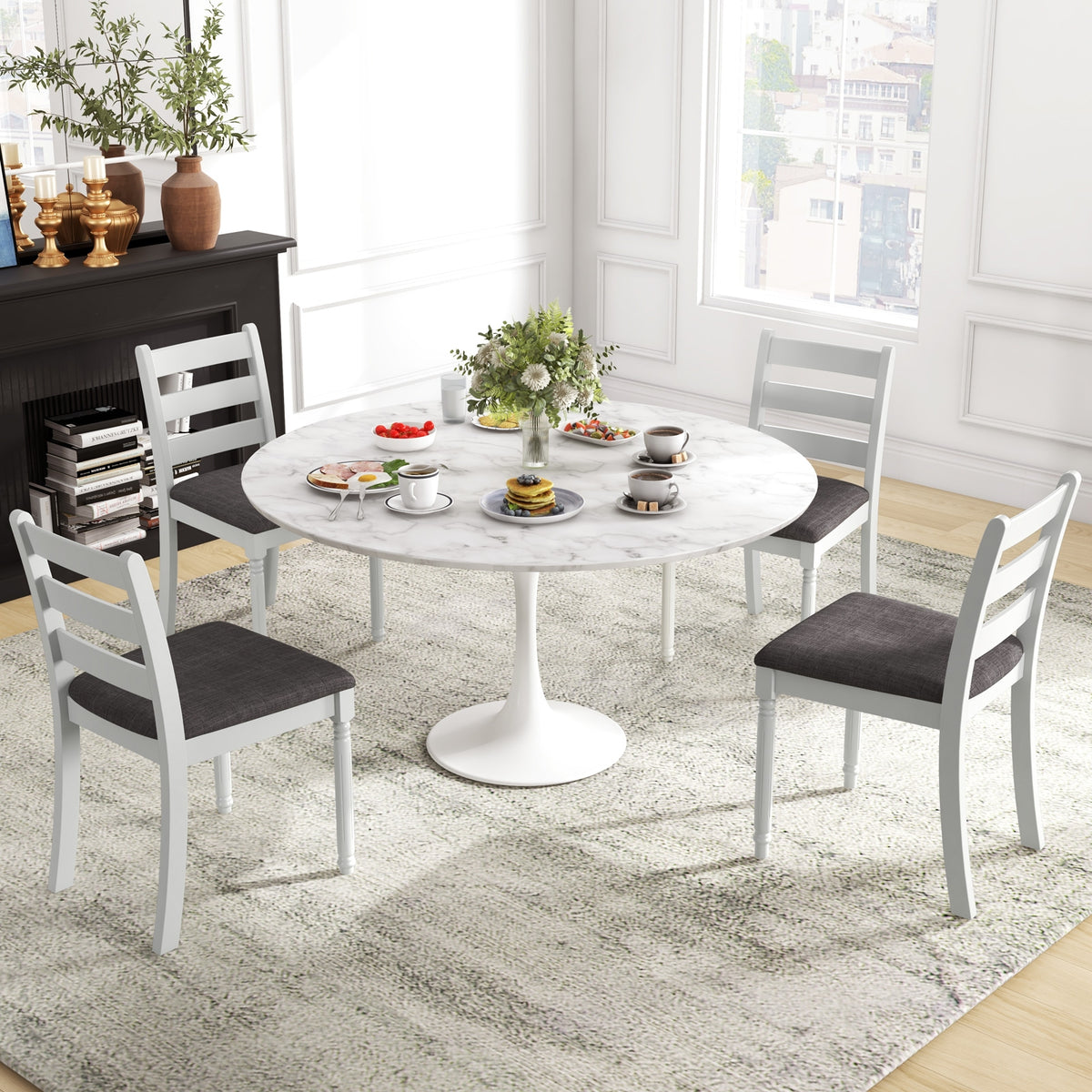 Set of 2 Rubber Wood Dining Chairs with Upholstered Seat-White-Dining Chairs-DECOROLALA