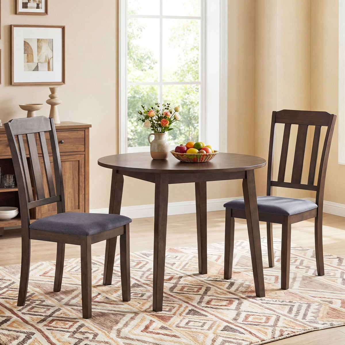 Set of 2 Rubber Wood Dining Room Chairs with Comfortable Backrest-Brown-Dining Chairs-DECOROLALA