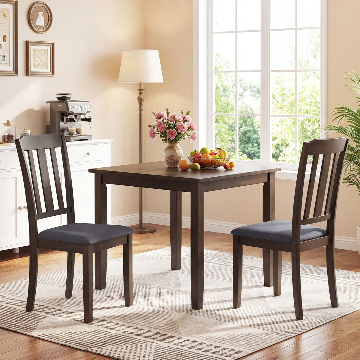 Set of 2 Rubber Wood Dining Room Chairs with Comfortable Backrest-Brown-Dining Chairs-DECOROLALA