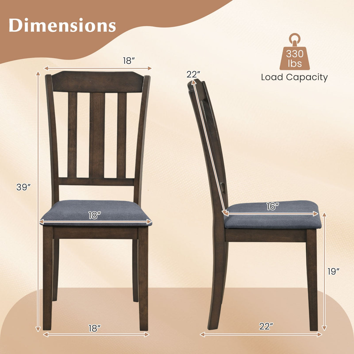 Set of 2 Rubber Wood Dining Room Chairs with Comfortable Backrest-Brown-Dining Chairs-DECOROLALA