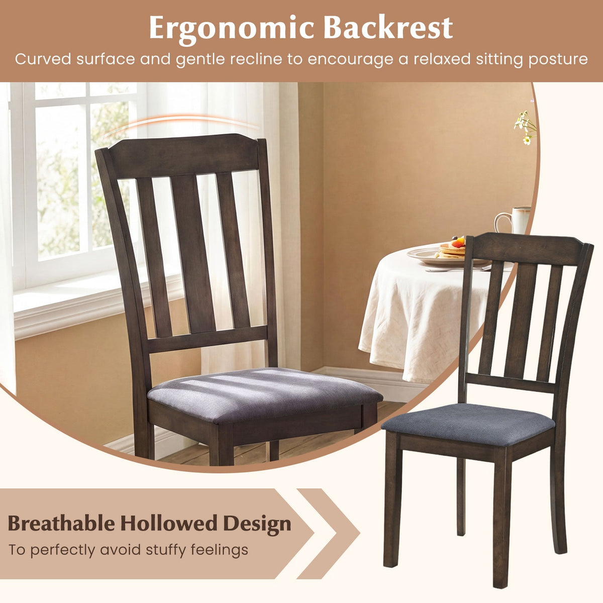 Set of 2 Rubber Wood Dining Room Chairs with Comfortable Backrest-Brown-Dining Chairs-DECOROLALA