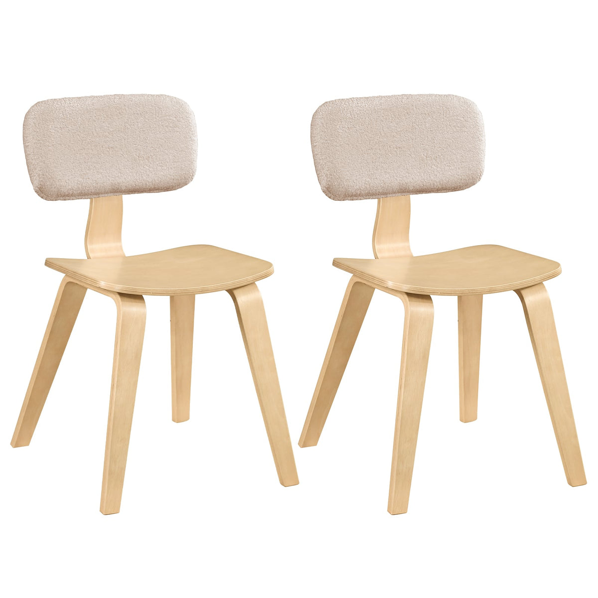 Set of 2 Rubber Wood Dining Room Chairs with Teddy Velvet Padded Backrest-Natural-Dining Chairs-DECOROLALA