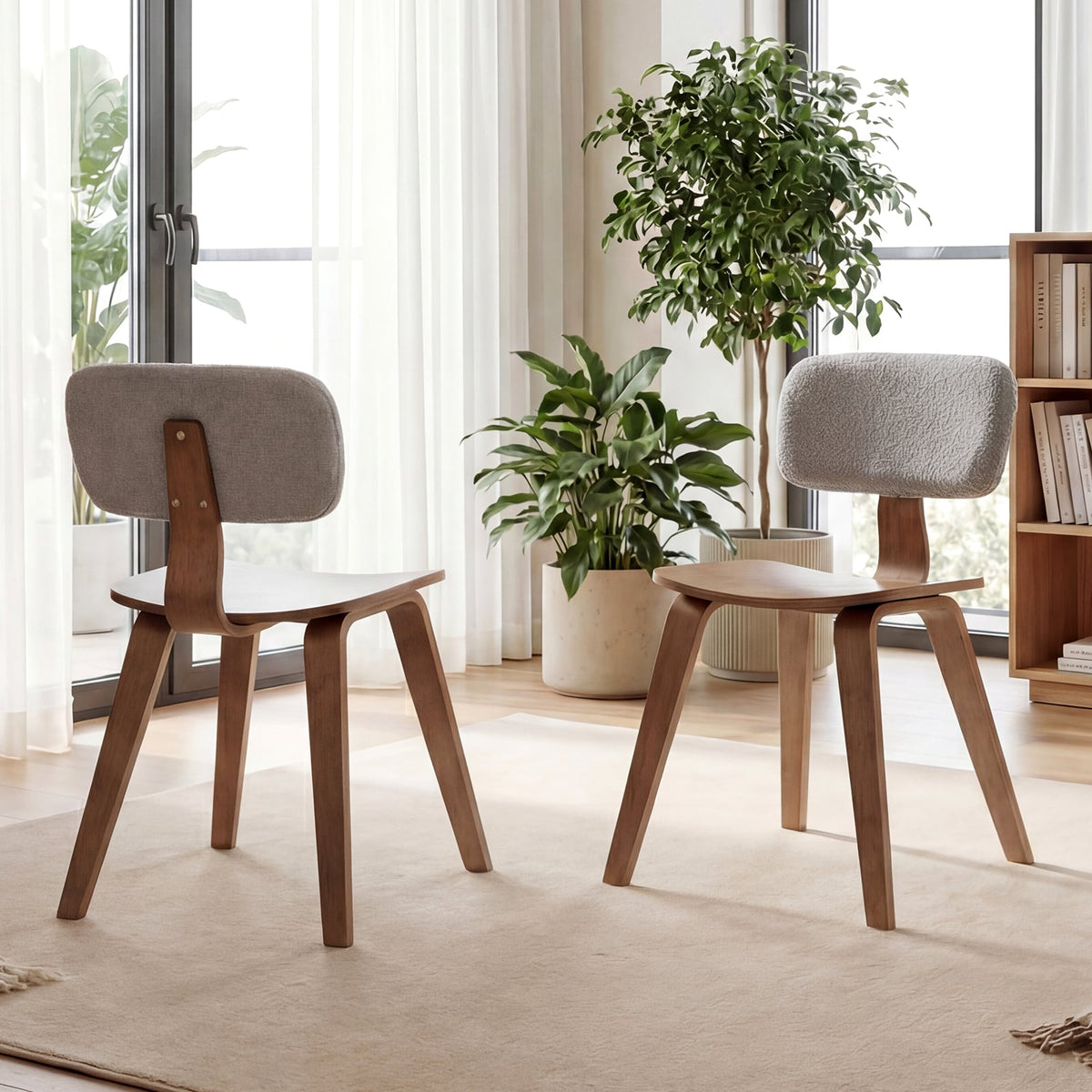 Set of 2 Rubber Wood Dining Room Chairs with Teddy Velvet Padded Backrest-Walnut-Dining Chairs-DECOROLALA