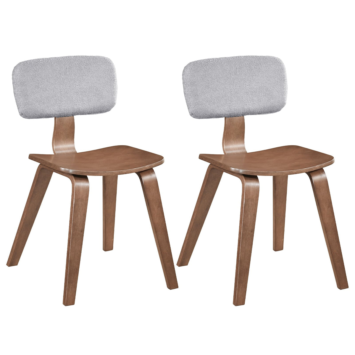 Set of 2 Rubber Wood Dining Room Chairs with Teddy Velvet Padded Backrest-Walnut-Dining Chairs-DECOROLALA
