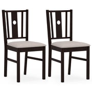 Set of 2 Rubber Wood Kitchen Chairs with Fabric Padded Seat -Coffee-Dining Chairs-DECOROLALA