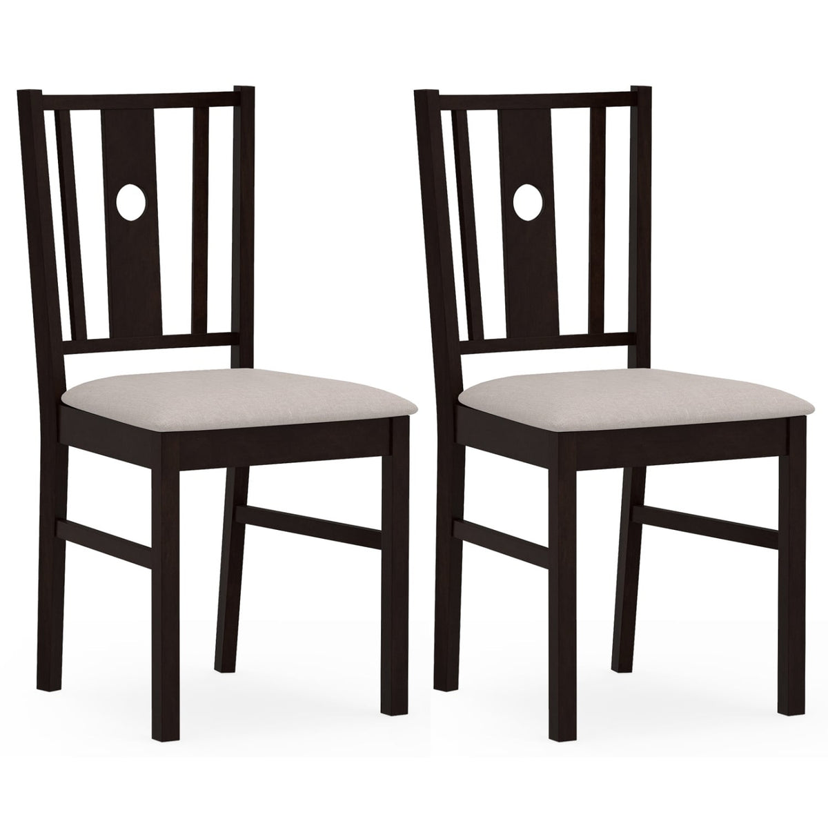 Set of 2 Rubber Wood Kitchen Chairs with Fabric Padded Seat -Coffee-Dining Chairs-DECOROLALA