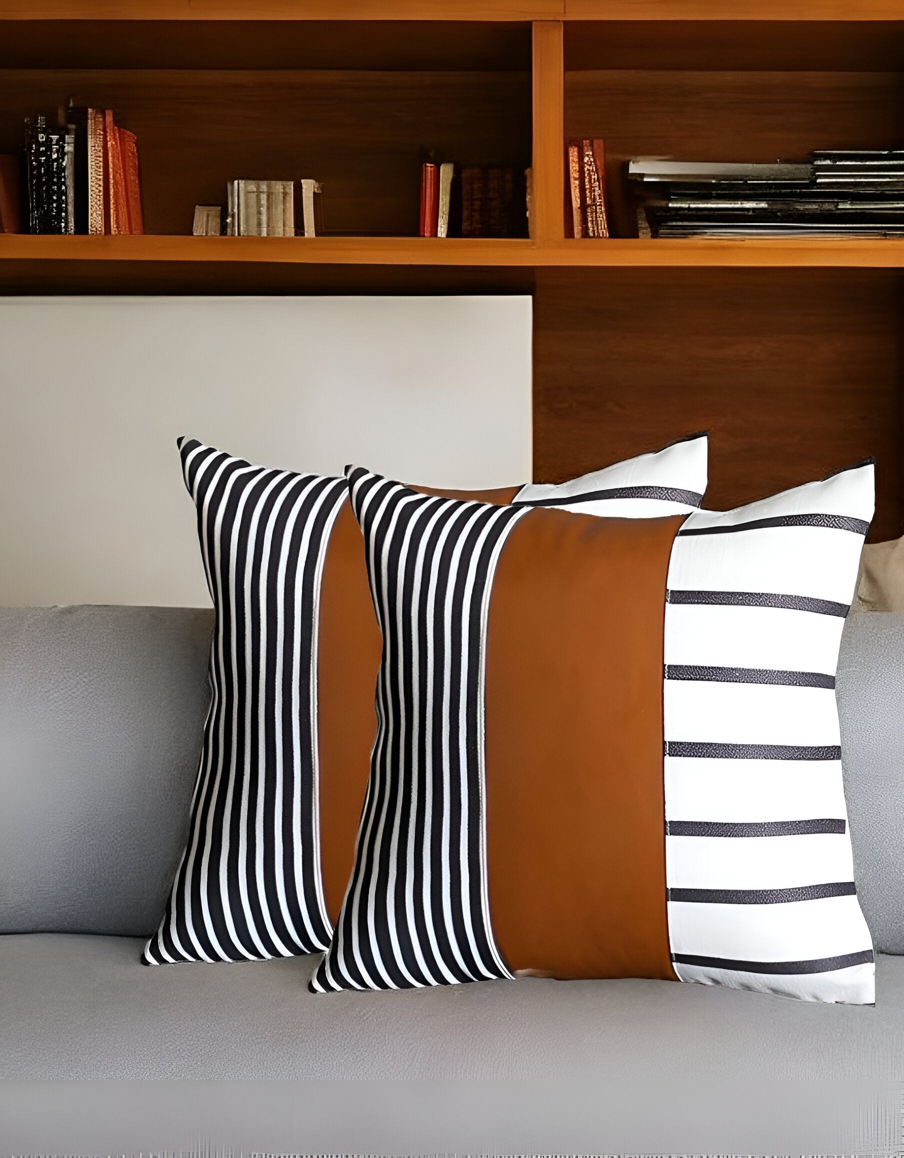 Set of 2 Rustic Brown Geometric Throw Pillows-Accent Throw Pillows-DECOROLALA