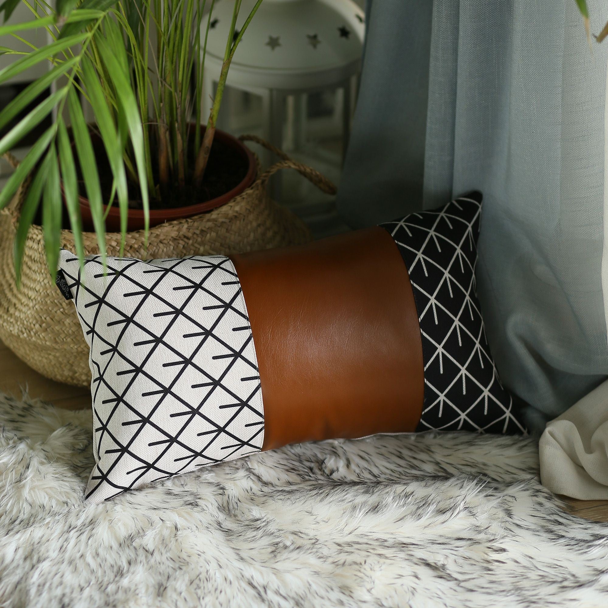 Set of 2 Rustic Brown Geometric Throw Pillows-Accent Throw Pillows-DECOROLALA