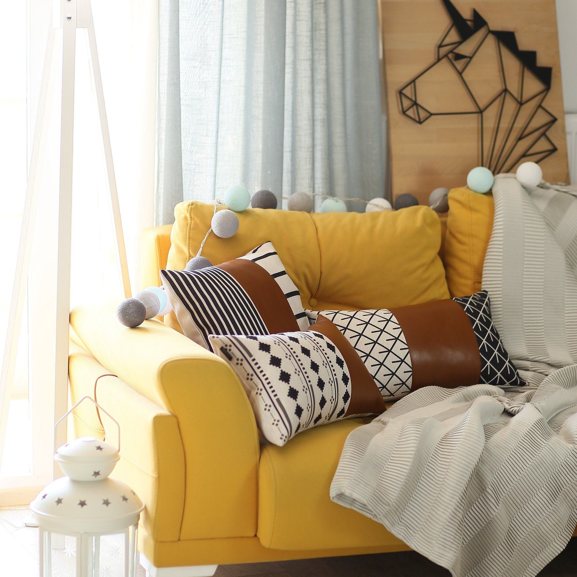 Set of 2 Rustic Brown Geometric Throw Pillows-Accent Throw Pillows-DECOROLALA