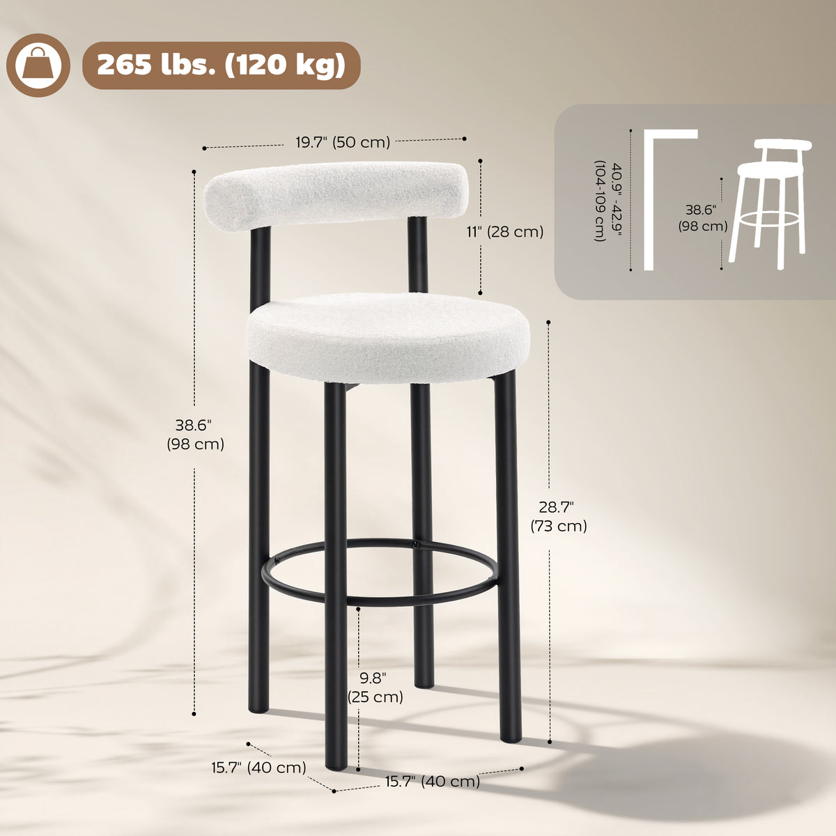 Set of 2 Sherpa Bar Stools - White/Black 28.7" Seat Height-Home Furnishings > Kitchen & Dining Furniture > Bar Stools-DECOROLALA
