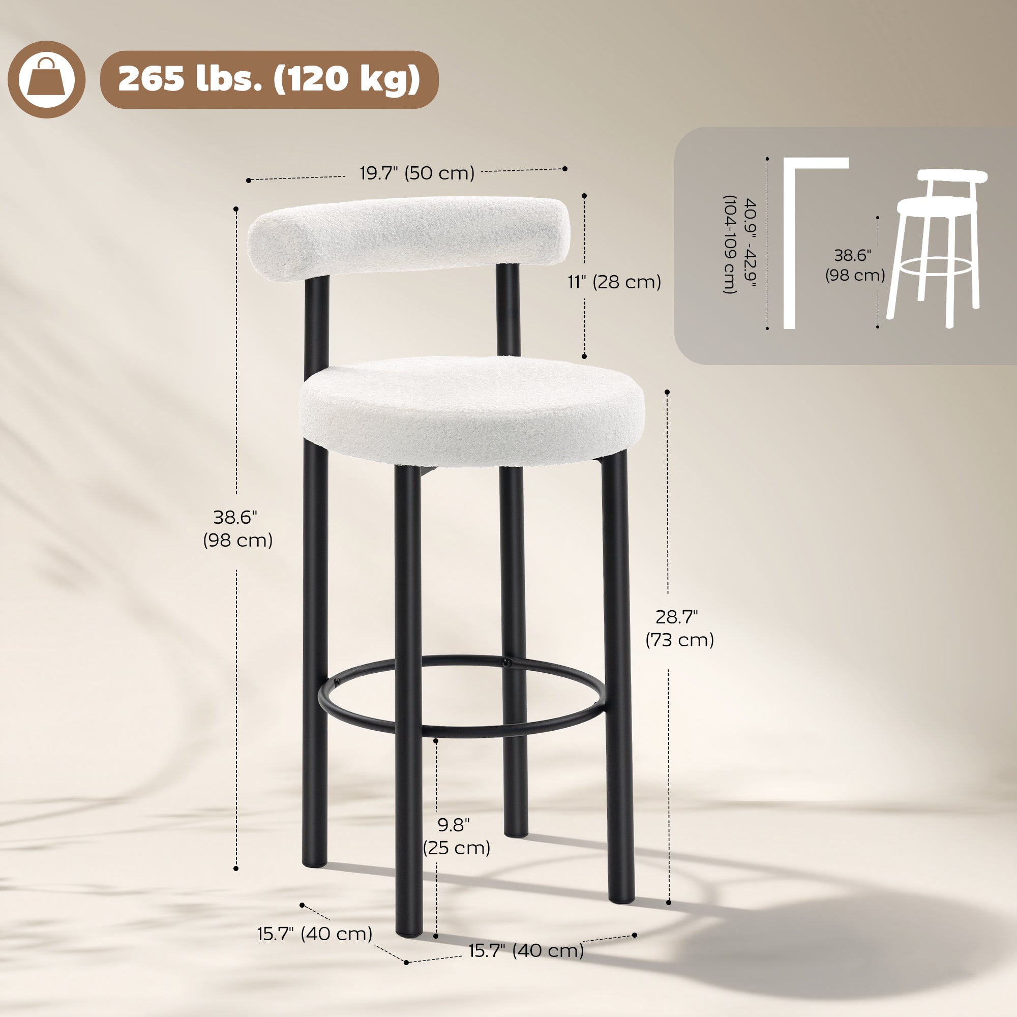 Set of 2 Sherpa Bar Stools - White/Black 28.7" Seat Height-Home Furnishings > Kitchen & Dining Furniture > Bar Stools-DECOROLALA