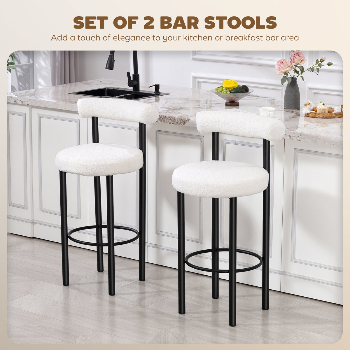 Set of 2 Sherpa Bar Stools - White/Black 28.7" Seat Height-Home Furnishings > Kitchen & Dining Furniture > Bar Stools-DECOROLALA