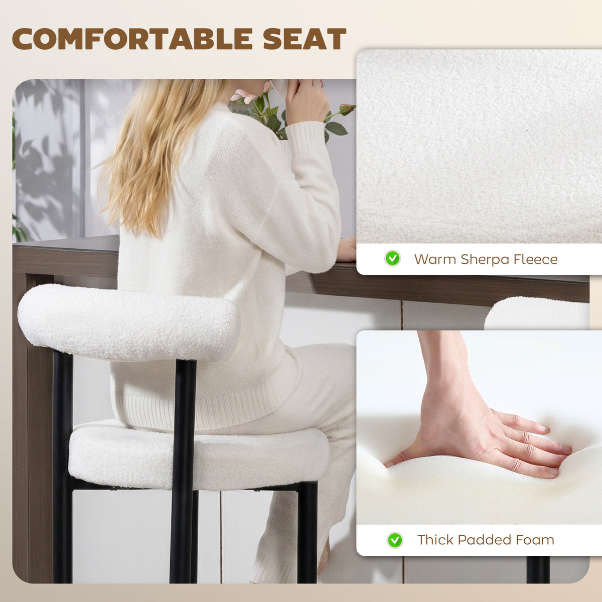 Set of 2 Sherpa Bar Stools - White/Black 28.7" Seat Height-Home Furnishings > Kitchen & Dining Furniture > Bar Stools-DECOROLALA