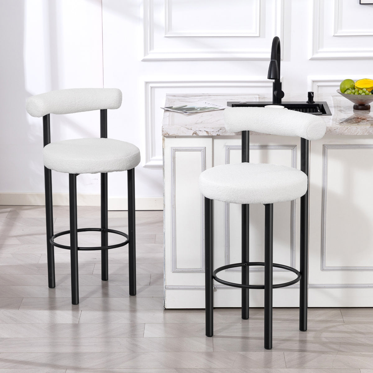 Set of 2 Sherpa Bar Stools - White/Black 28.7" Seat Height-Home Furnishings > Kitchen & Dining Furniture > Bar Stools-DECOROLALA