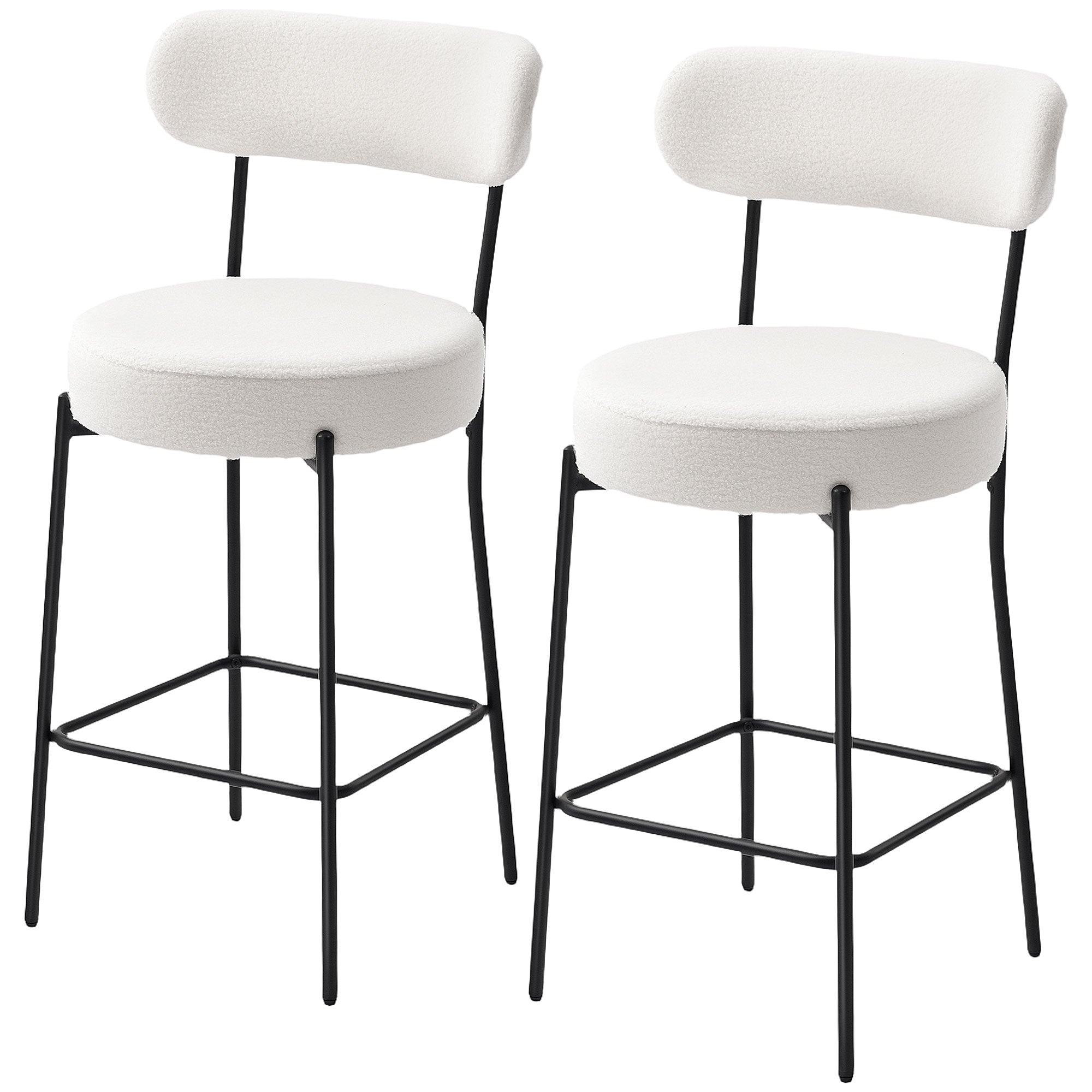 Set of 2 Sherpa Fleece Barstools - Cream White-Home Furnishings > Kitchen & Dining Furniture > Bar Stools-DECOROLALA