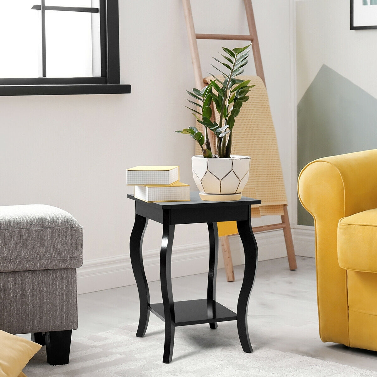 Set of 2 Side Table End Table Night Stand with Shelf-Black-End & Side Tables-DECOROLALA