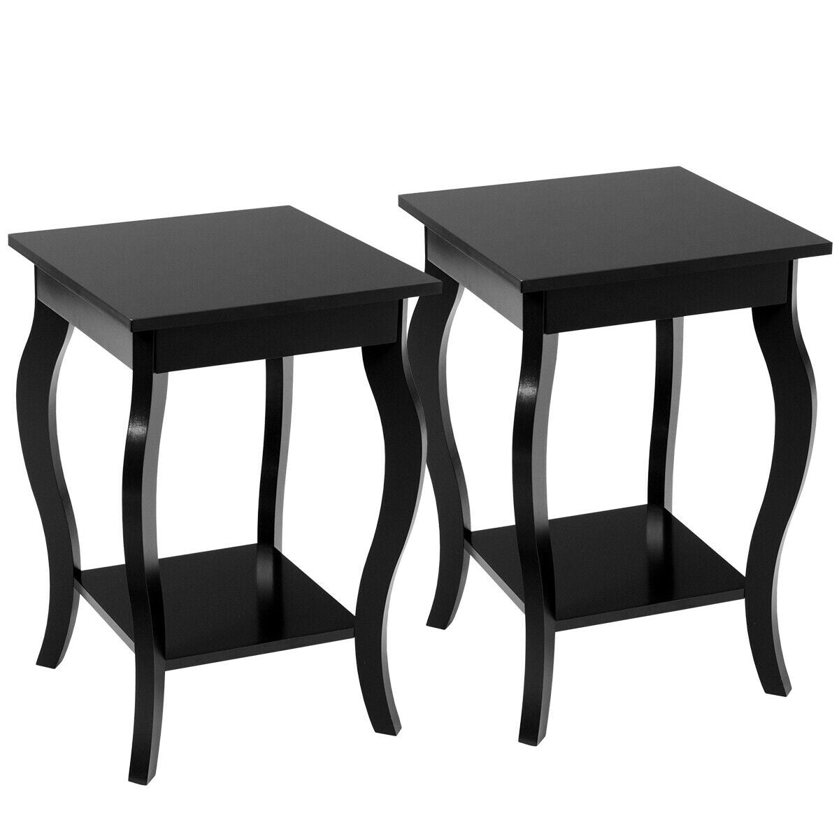 Set of 2 Side Table End Table Night Stand with Shelf-Black-End & Side Tables-DECOROLALA
