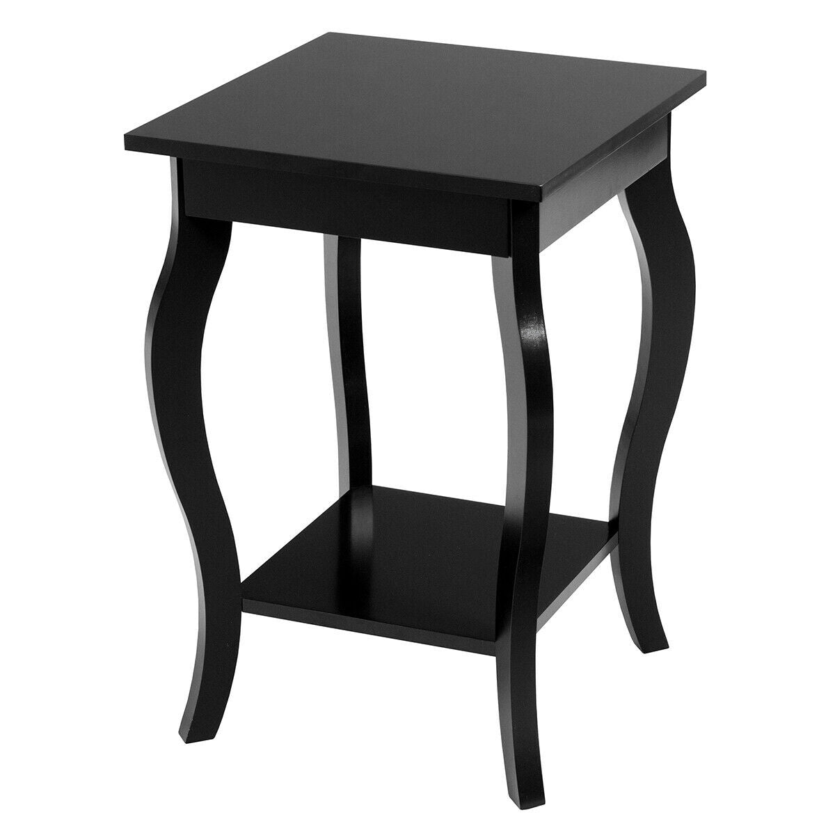 Set of 2 Side Table End Table Night Stand with Shelf-Black-End & Side Tables-DECOROLALA