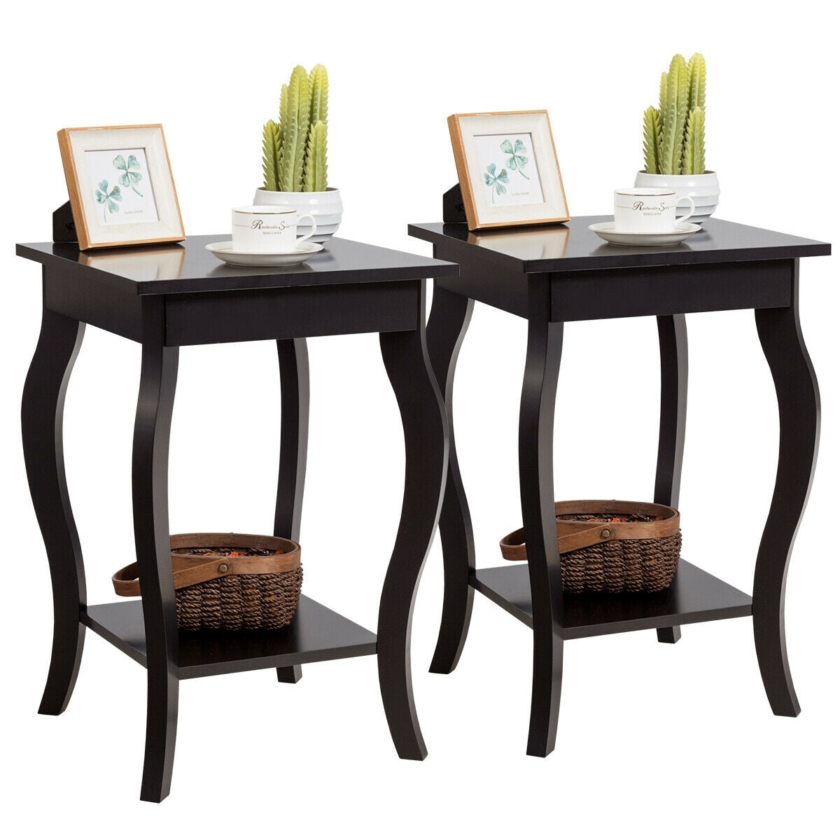 Set of 2 Side Table End Table Night Stand with Shelf-Brown-End & Side Tables-DECOROLALA