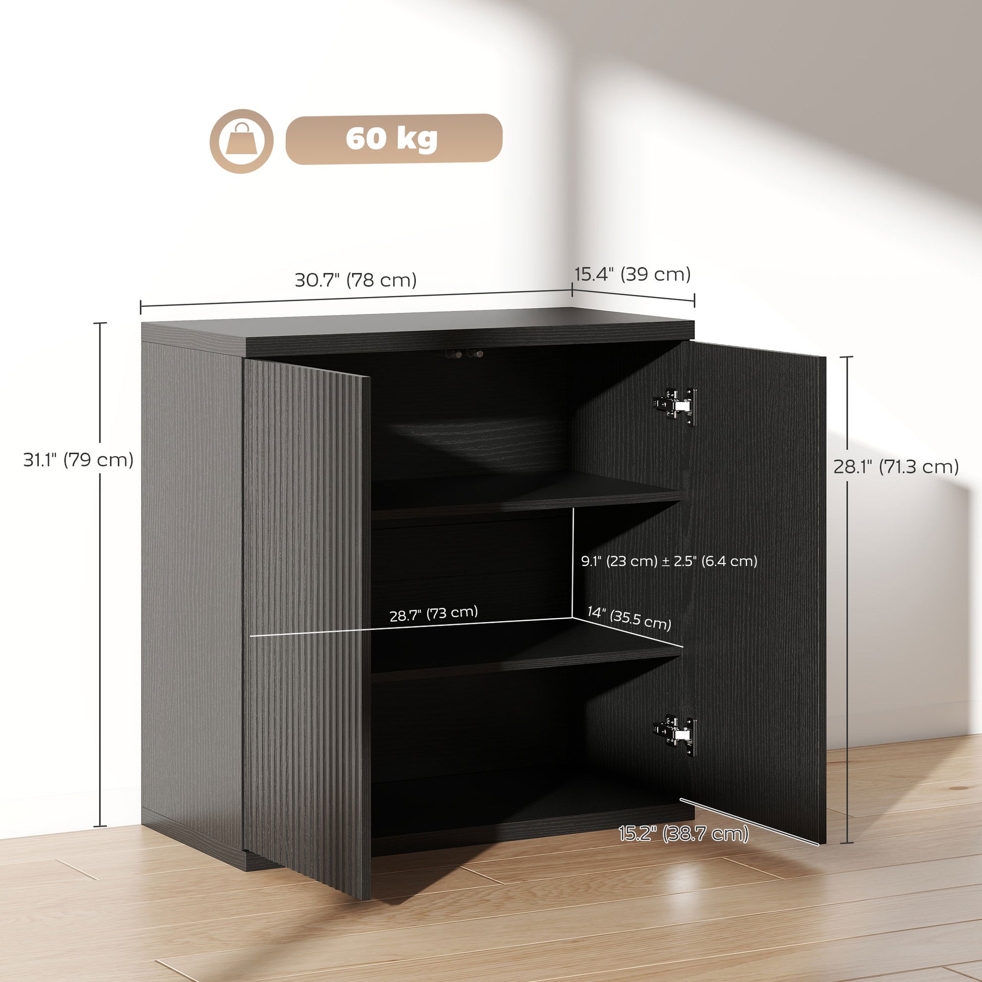 Set of 2 Sideboard Buffet Cabinets - Distressed Black Grey-DECOROLALA
