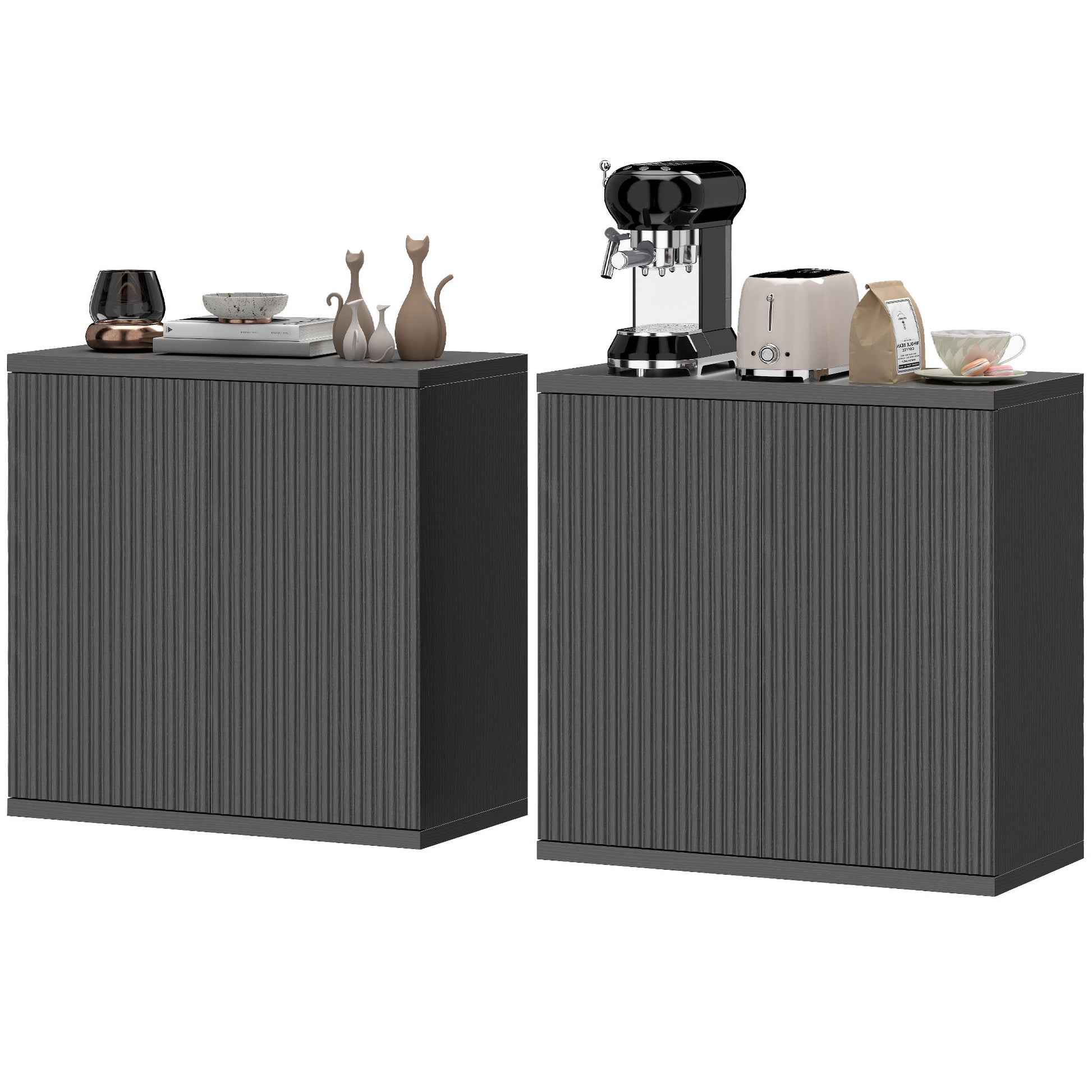 Set of 2 Sideboard Buffet Cabinets - Distressed Black Grey-DECOROLALA