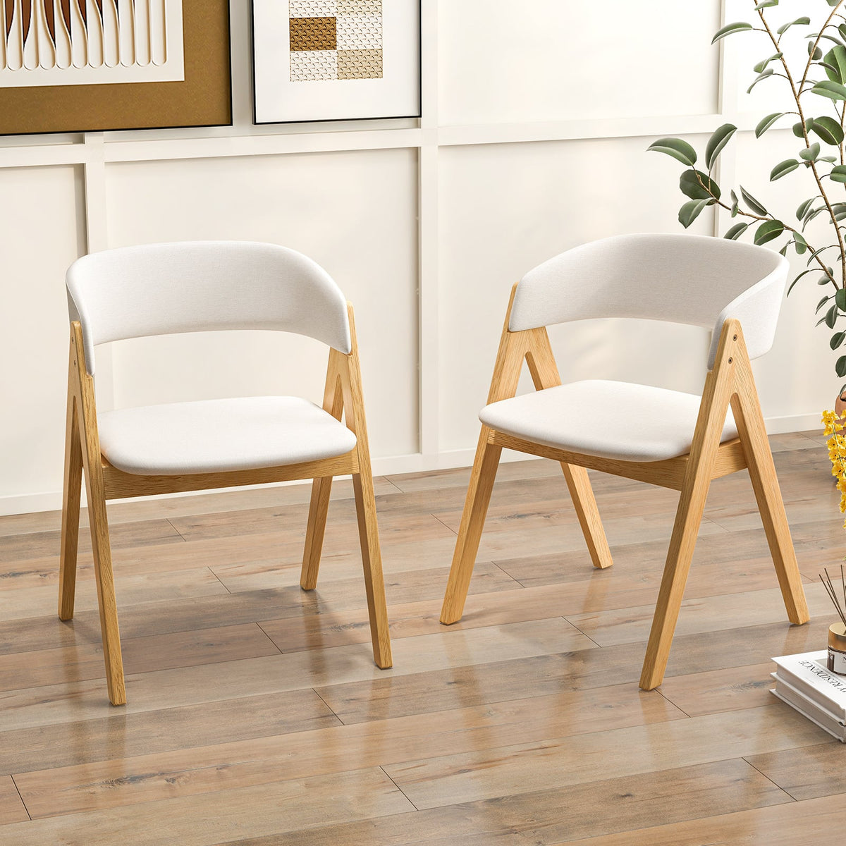 Set of 2 Soft Padded Accent Armchairs for Dining Room-Natural and Beige-Dining Chairs-DECOROLALA
