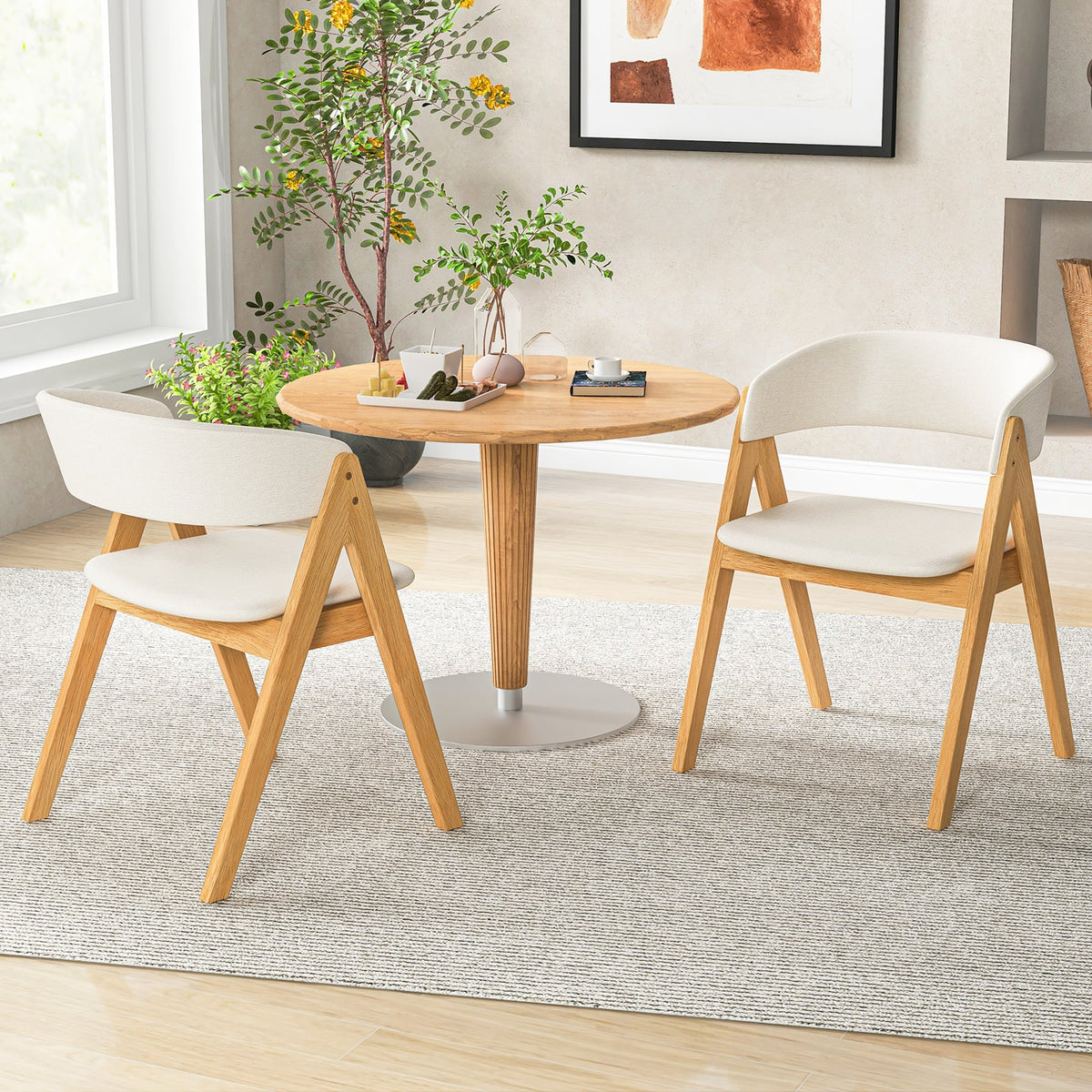 Set of 2 Soft Padded Accent Armchairs for Dining Room-Natural and Beige-Dining Chairs-DECOROLALA