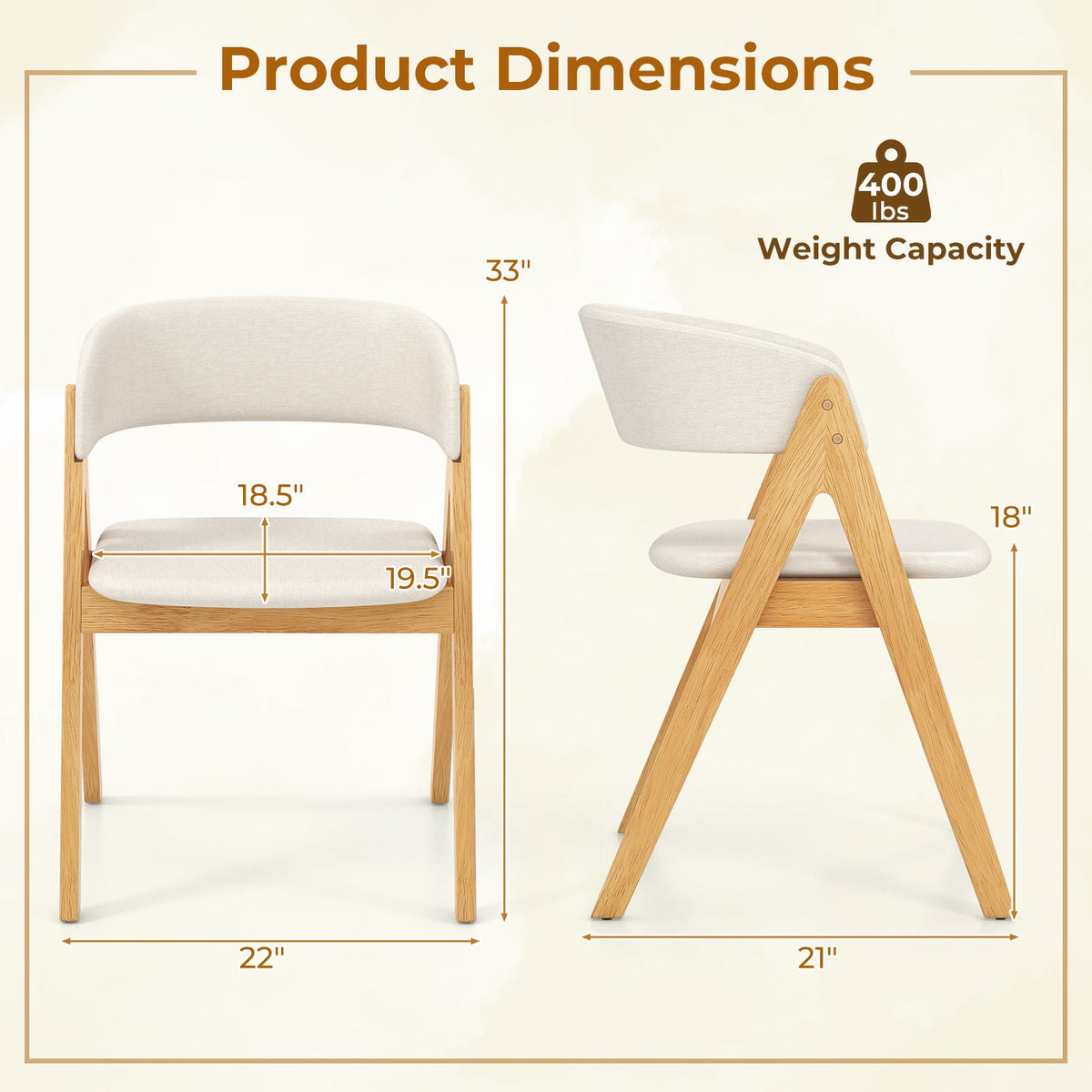 Set of 2 Soft Padded Accent Armchairs for Dining Room-Natural and Beige-Dining Chairs-DECOROLALA